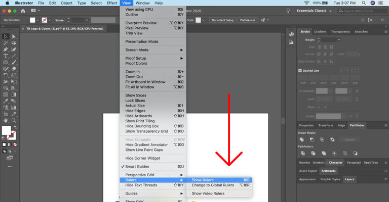 How to show rulers in Illustrator